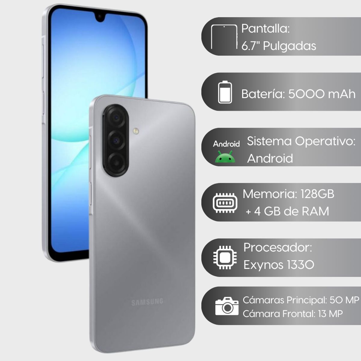 SAMSUNG - Samsung Galaxy A17 4G De 128GB/4GB RAM - Gris + Cargador Samsung 25w