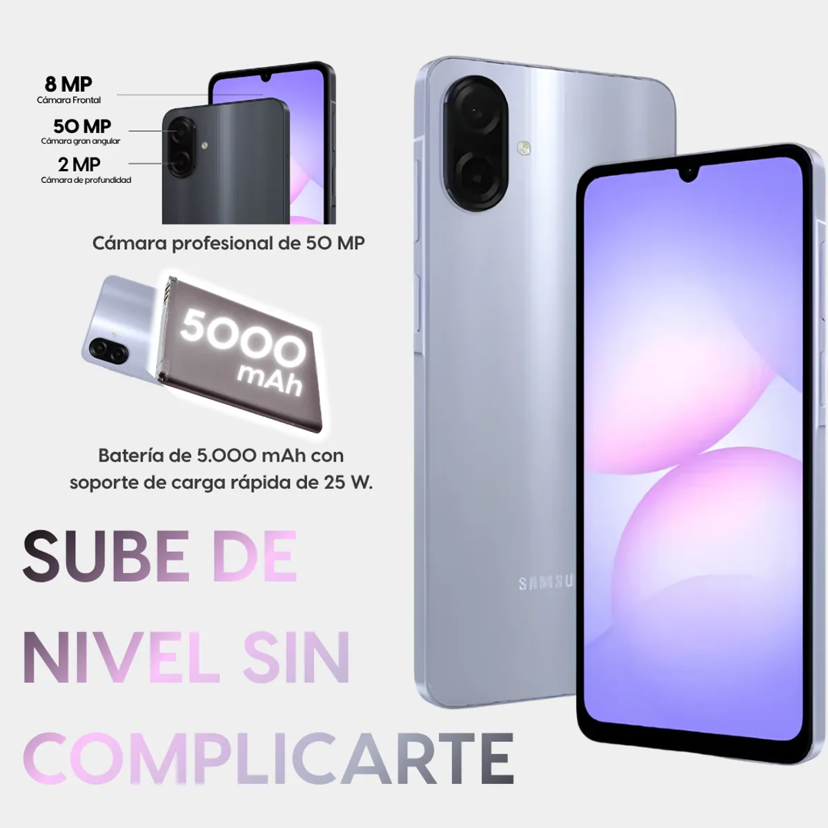 SAMSUNG - Samsung Galaxy A07 4G De 128GB/6GB RAM - Violeta + Cargador Samsung 25W