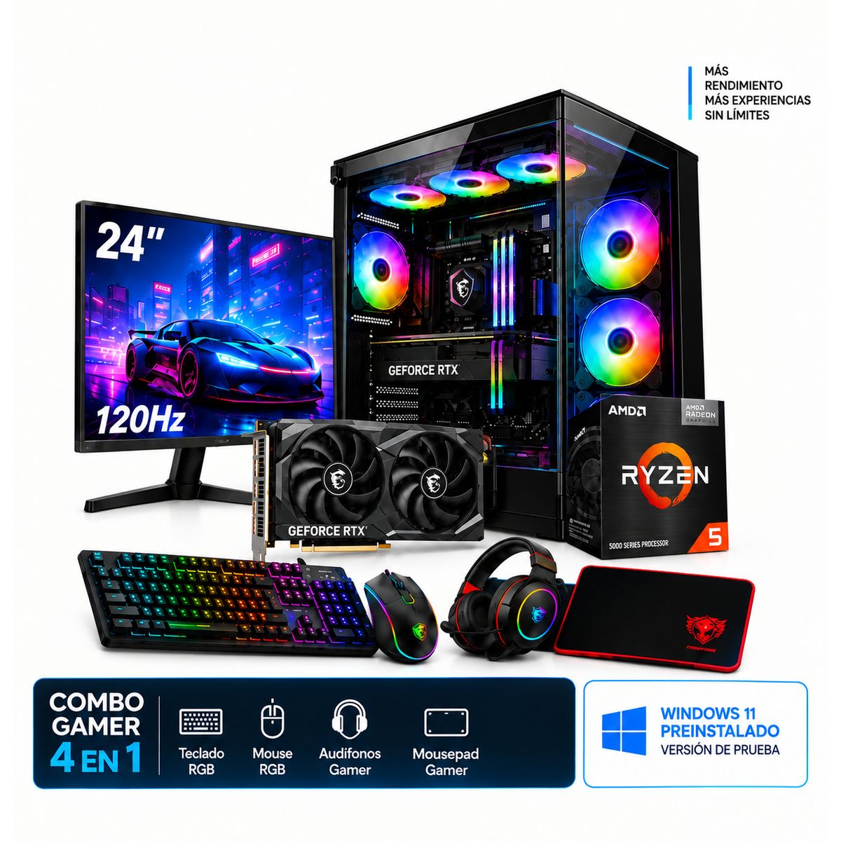 POWER GROUP - PC Gamer Ryzen 5 5600G / RTX 5060 8GB / 16GB RAM / 512GB / Monitor 24” 120Hz