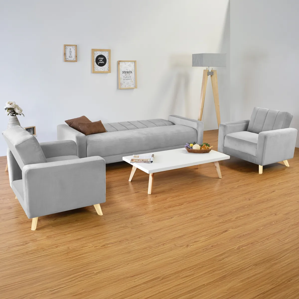 HOGAR VENECIA - Juego de Sala Dominic con Sofa Cama y Poltrona + Mesa de Centro Montecarlo.