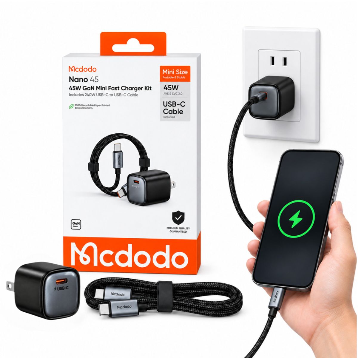 MCDODO - Cargador Mcdodo 45W GaN + Cable USB-C 3m
