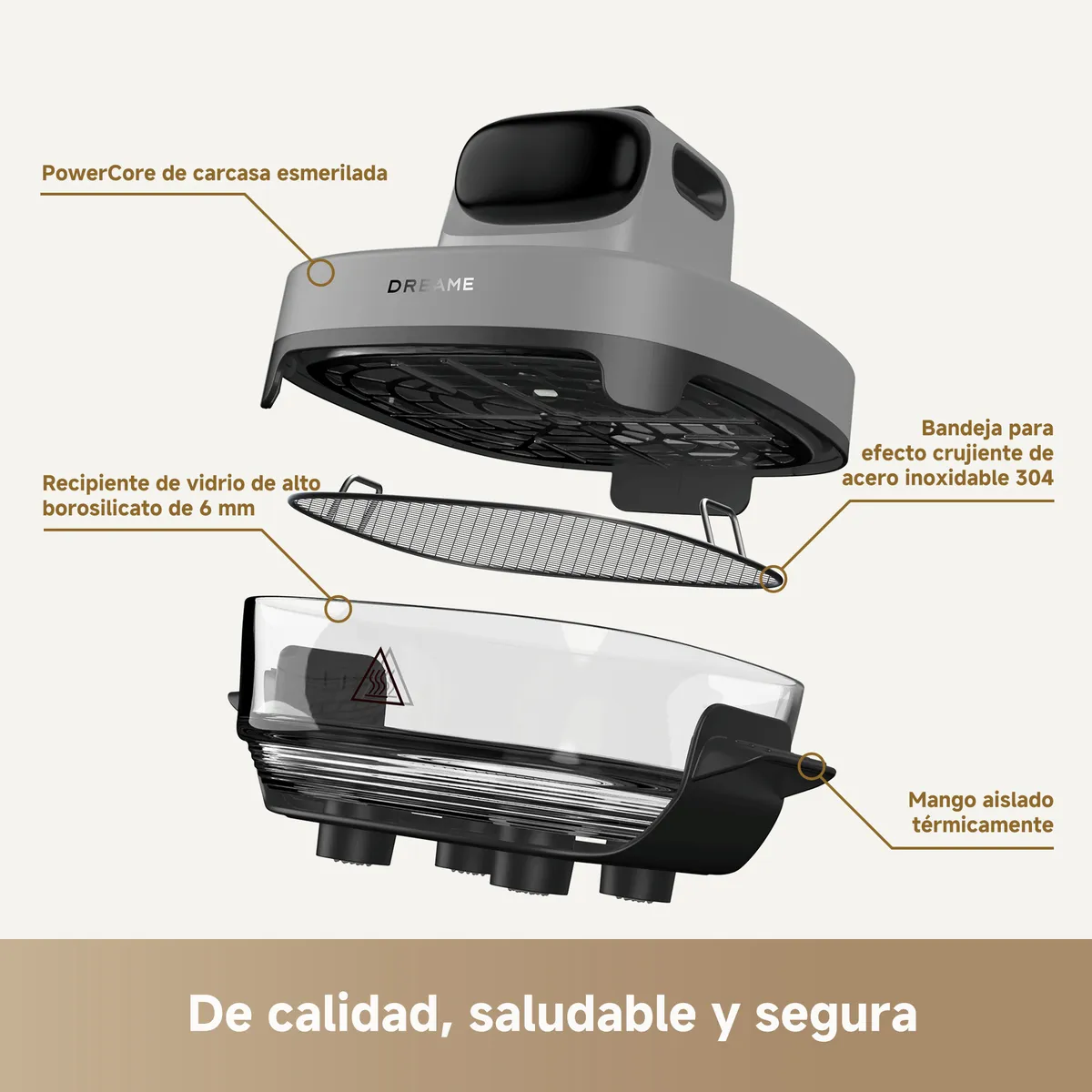 DREAME - Dreame Freidora De Aire Tasti Pt60 Vidrio Portátil 5 En 1