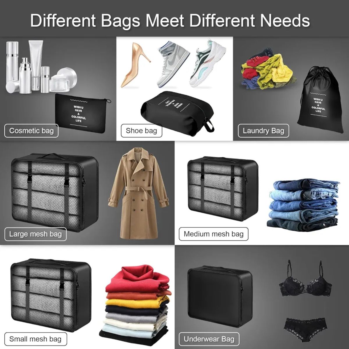 TECNOHOGAR JS - Organizador De Ropa Para Maleta De Viaje 7 Pcs Poliester Premium