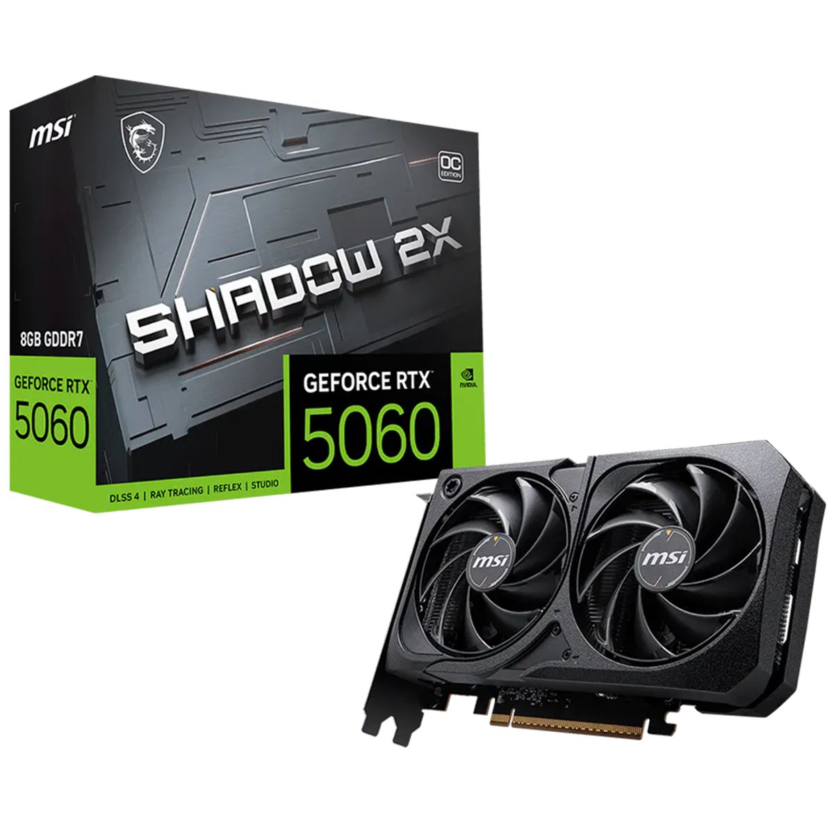 MSI - Tarjeta Gráfica MSI Shadow 2X OC · GeForce RTX 5060 · 8GB GDDR7 · Doble Ventilador