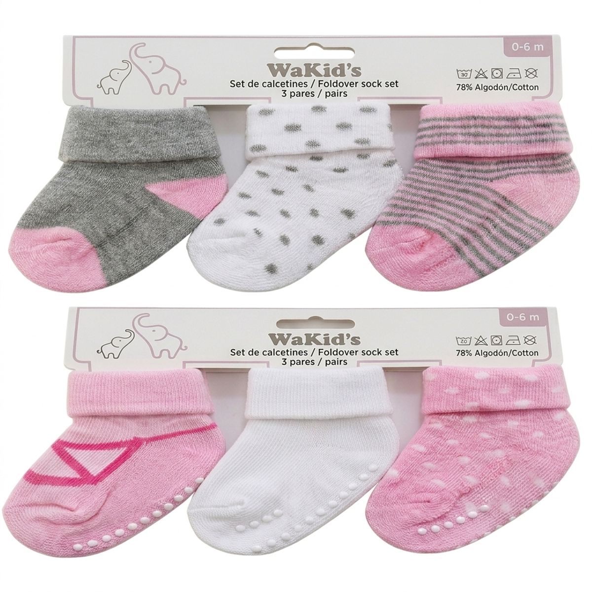 WAKIDS - Set 3 Pares Medias Wakid's Bebé 6-18 Meses Niña- Rosadas