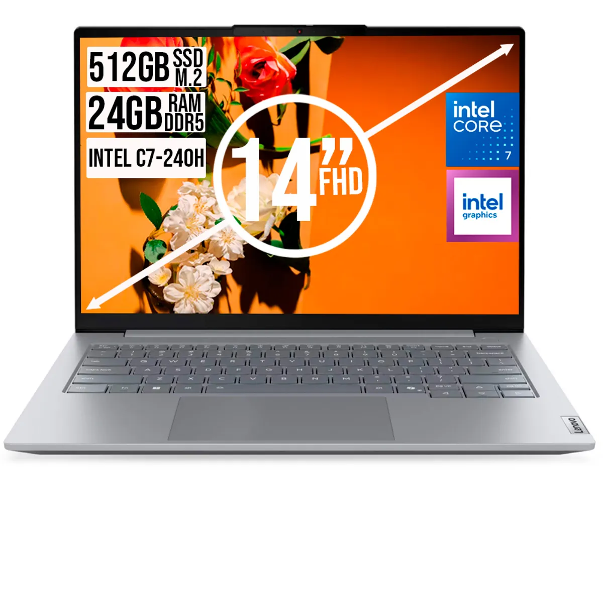 Lenovo - Portátil Lenovo ThinkBook 14 Intel Core 7 240H 24GB RAM 512GBSSD 14" WUXGA Silver Aluminio