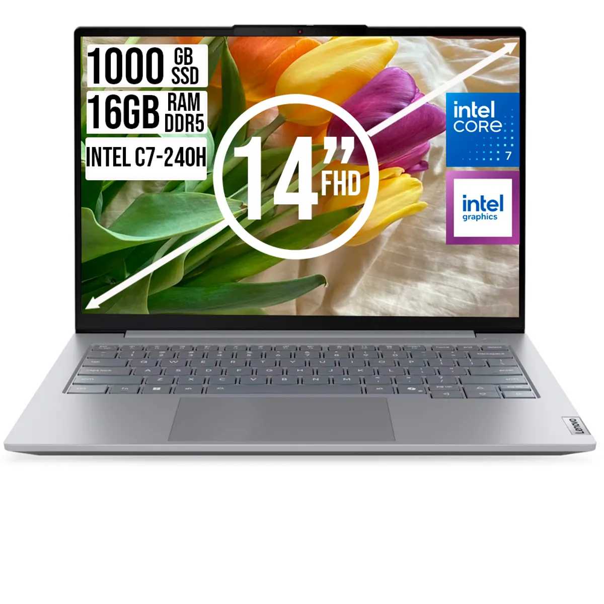 Lenovo - Portátil Lenovo ThinkBook 14 Intel Core 7 240H 16GB RAM 1TB SSD 14" WUXGA Silver Aluminio