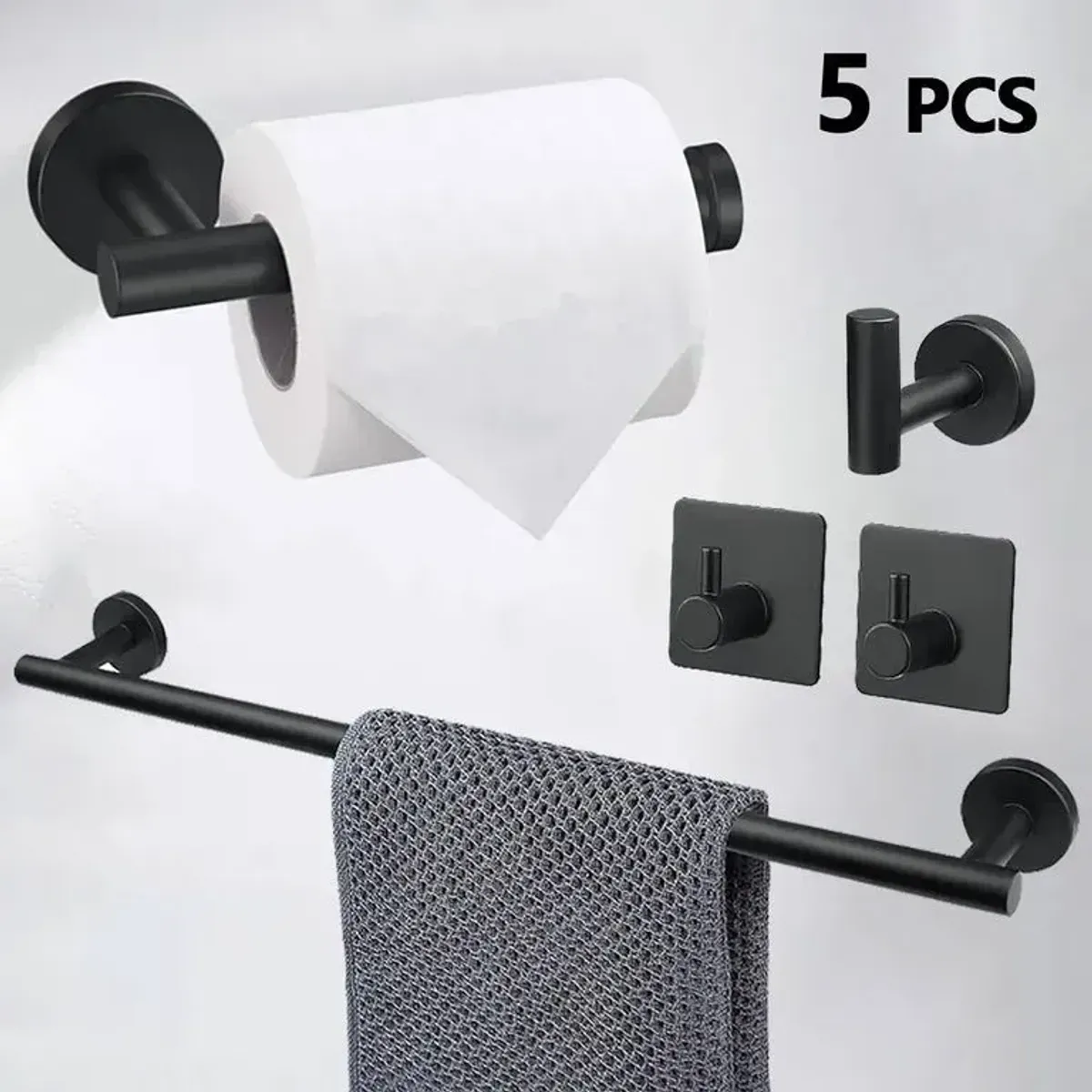 U BUY - Set De Accesorios Dbaño Acero Inoxidable Negro Plata 5 U