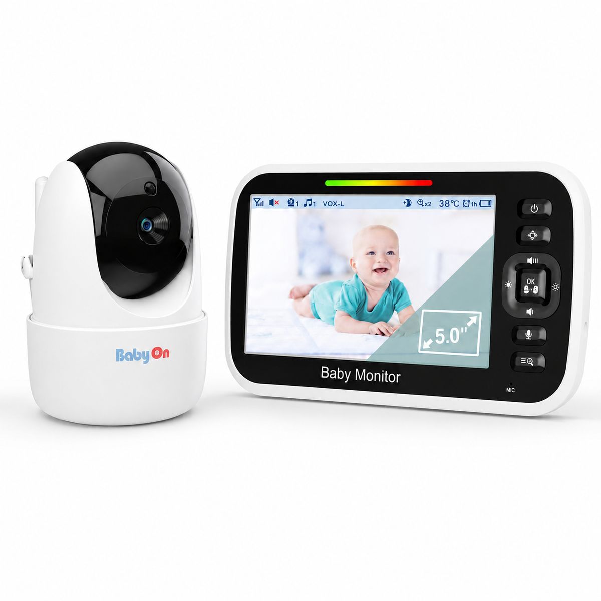 BABY ON - Monitor Bebé Cámara 5” Sin WiFi Visión Nocturna Audio Bidireccional BABY ON