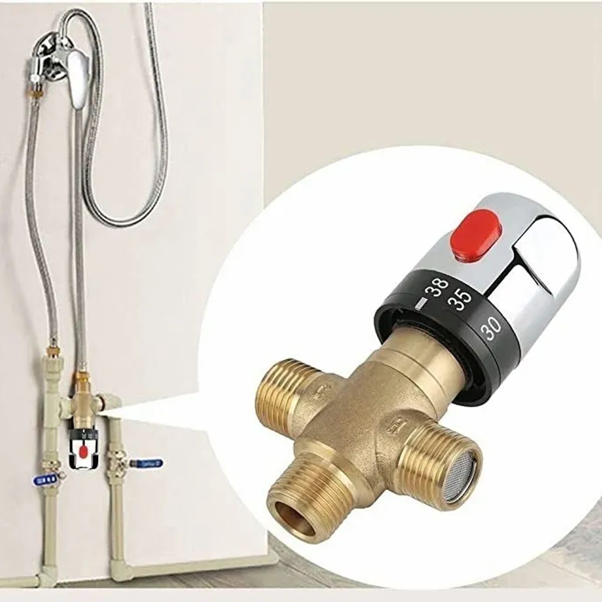 QUICK - Válvula Mezcladora Termostática Ajustable 3baño Latón Agua