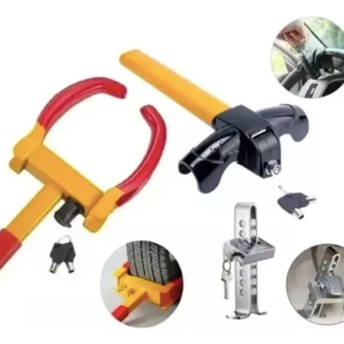 AUDOTO - Pack Traba Rueda Auto Tranca Volante Pedal Volante Antirrobo
