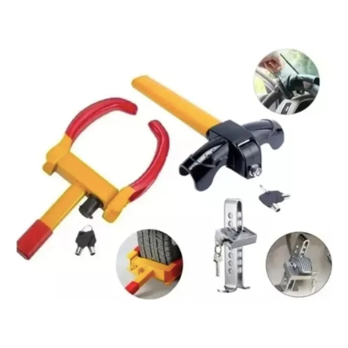 AUDOTO - Pack Traba Rueda Auto Tranca Volante Pedal Volante Antirrobo