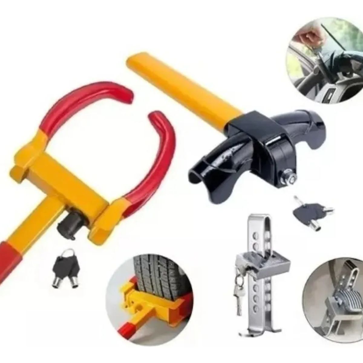 AUDOTO - Pack Traba Rueda Auto Tranca Volante Pedal Volante Antirrobo