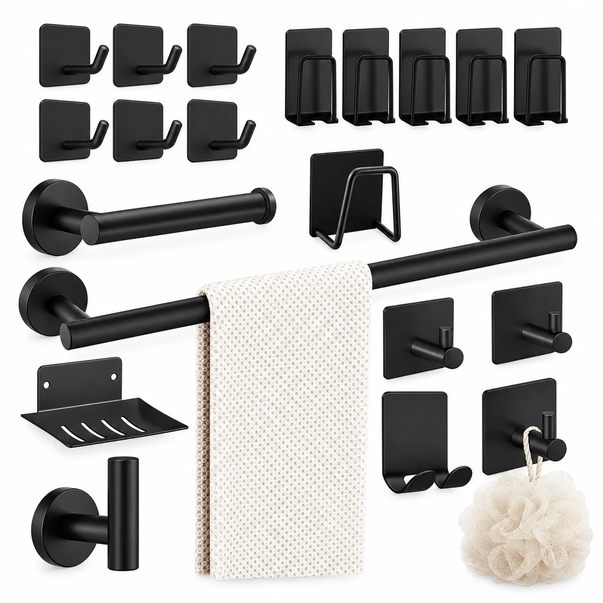 ONE PIXEL - Set De Accesorios Para Baño Negro 20 Piezas Organizadores