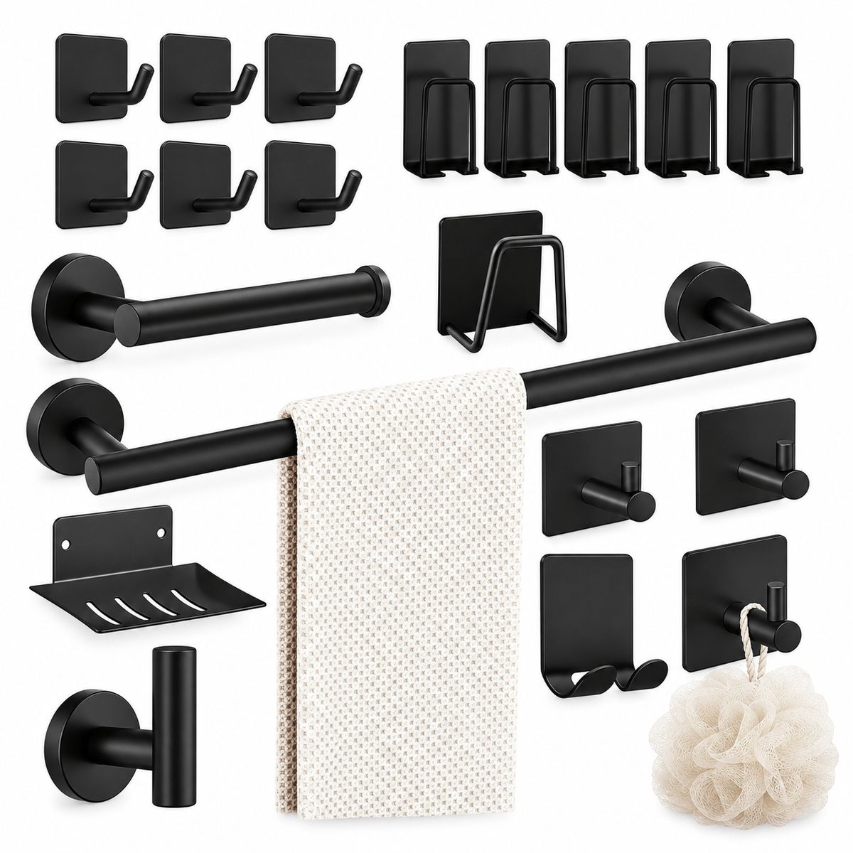 ONE PIXEL - Set De Accesorios Para Baño Negro 20 Piezas Organizadores