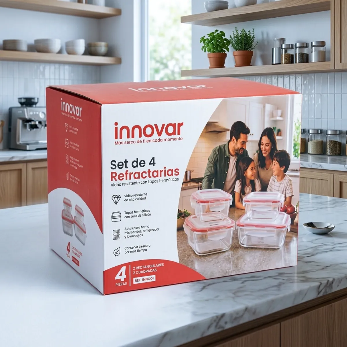 OTRAS MARCAS - Set de 4 Refractarias de Vidrio Innovar -INN001