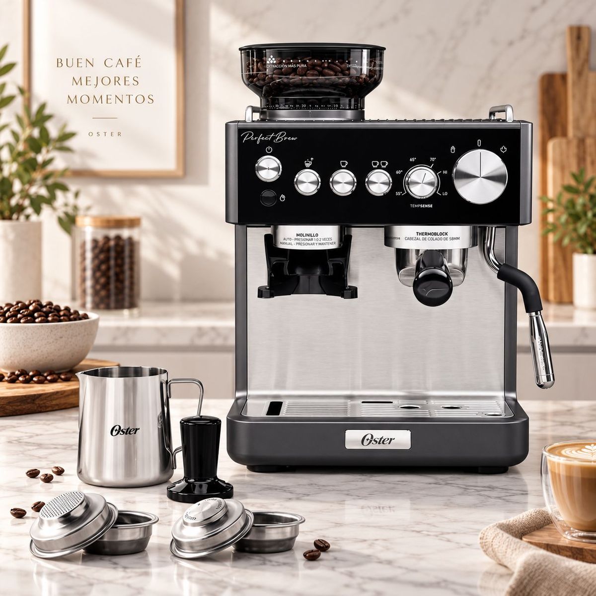 OSTER - Cafetera Espresso Oster Perfect Brew 15 Bar Con Molino Integrado