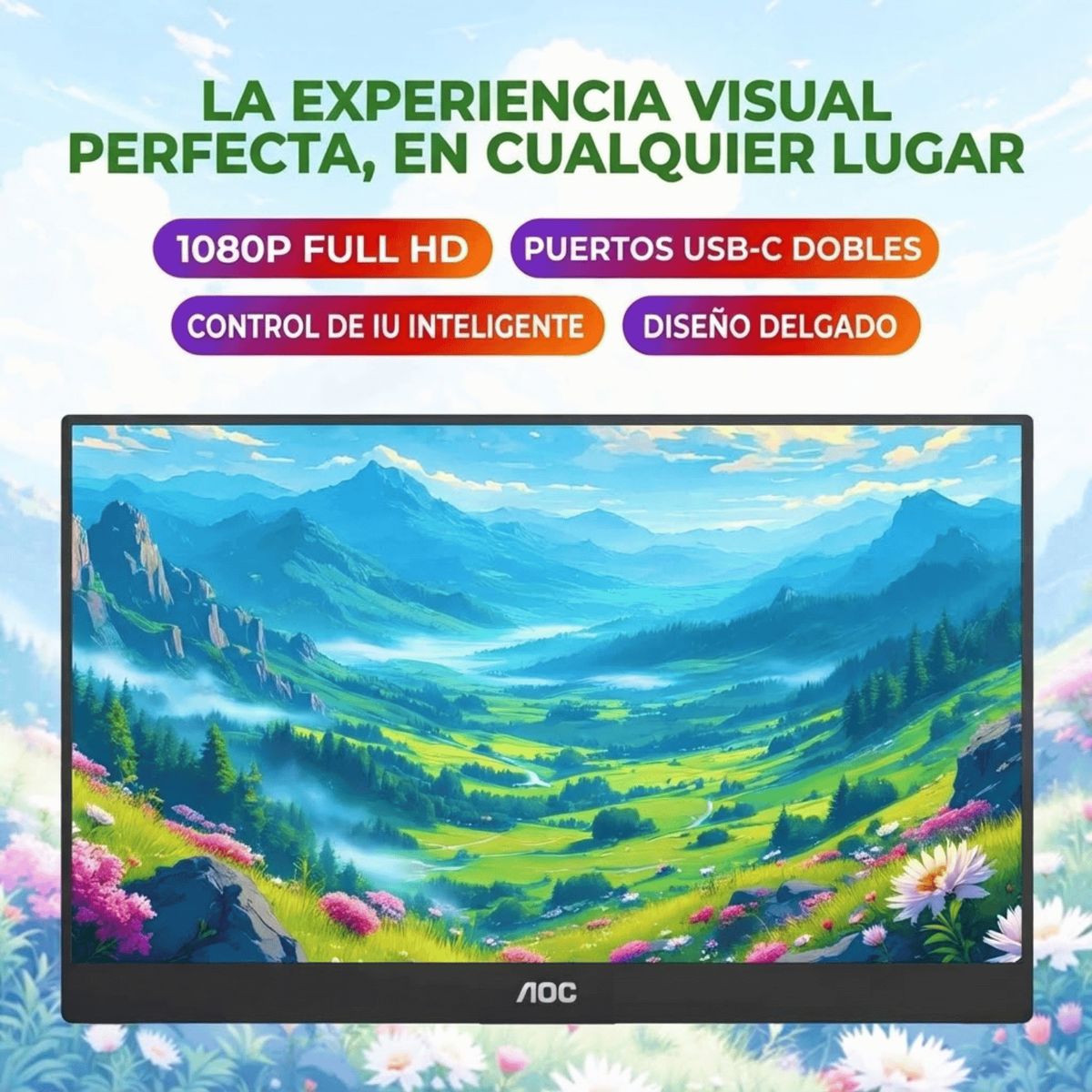 AOC - Monitor PortAtil 15.6 Pulgadas 1080p AOC IPS 170 Grados USB-C Mini HDMI