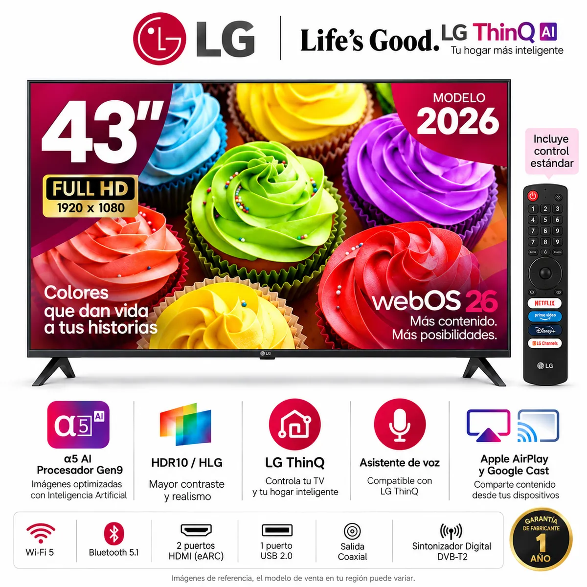 LG - Televisor LG 43" LED Full HD Smart TV con IA 43LB6500PSB