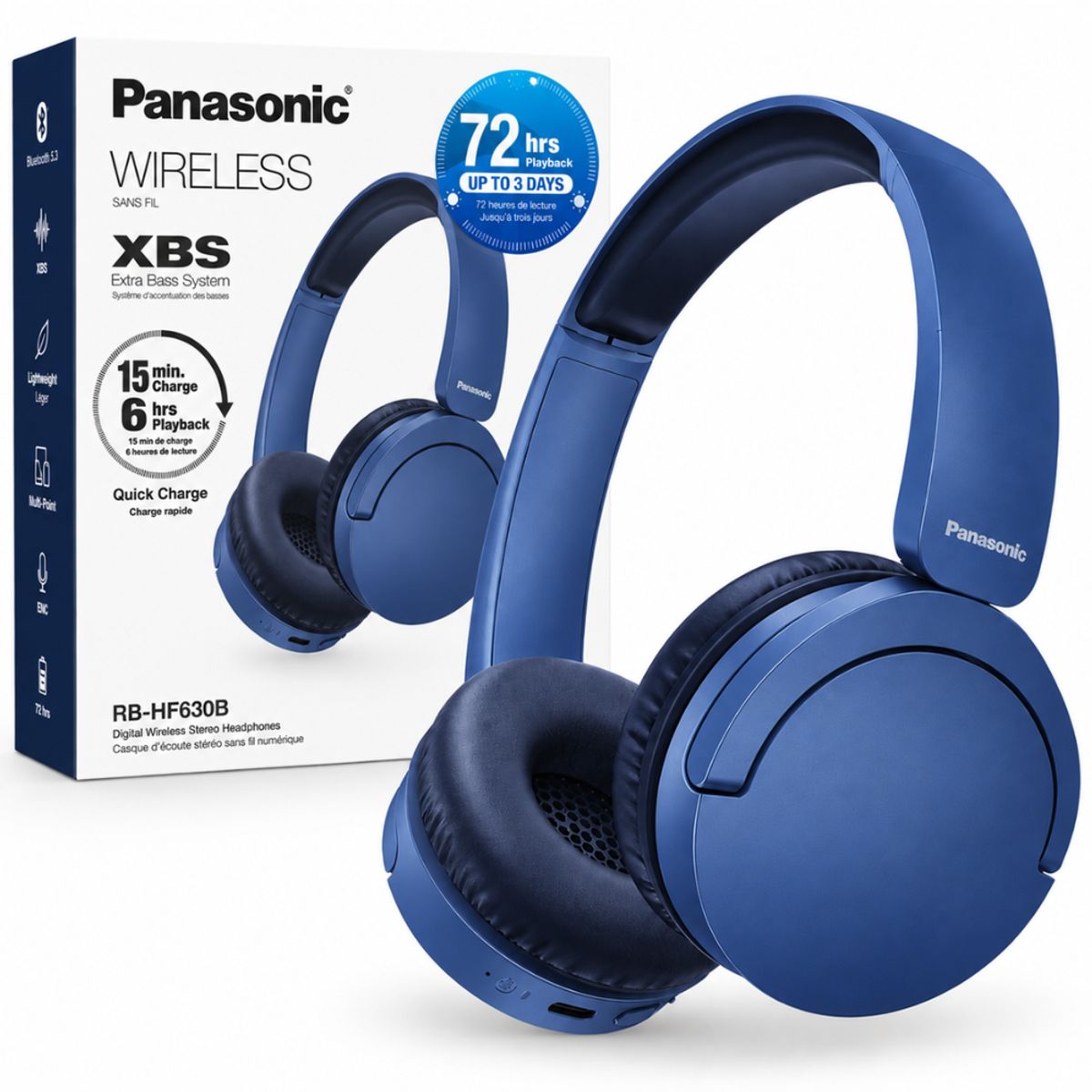 PANASONIC - Audífonos Panasonic RB-HF630B Bluetooth 5.3 72H XBS Multipunto