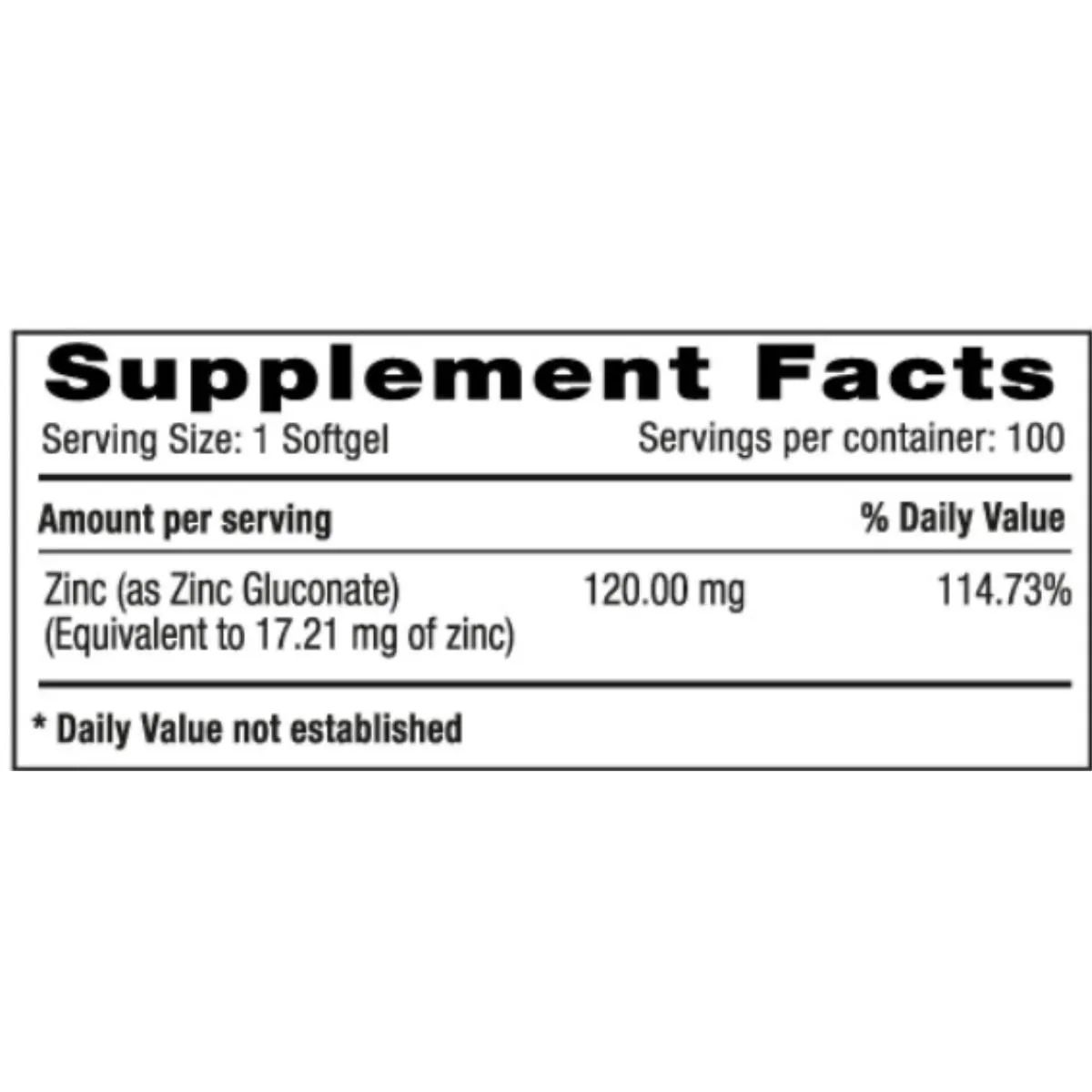 MILLENIUM NATURAL SYSTEM - Zinc Gluconate 120 mg x 100 Softgels Natural System
