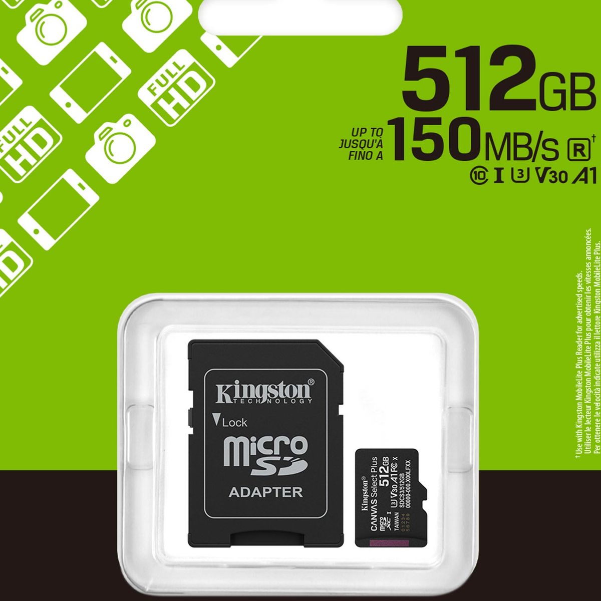 KINGSTON - Tarjeta de Memoria Micro SD KINGSTON 512GB CANVAS SELECT PLUS Clase 10 