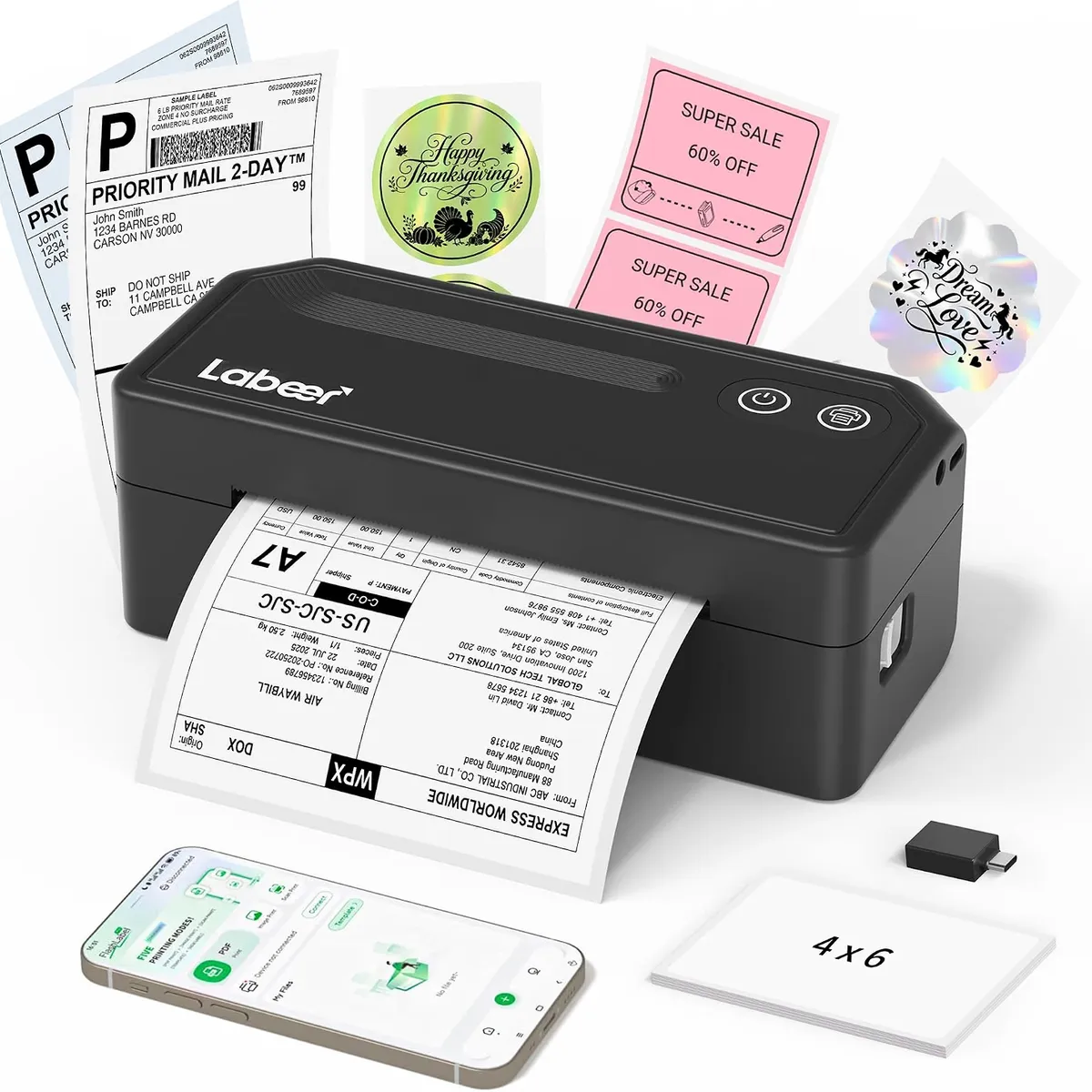 PRO - Impresora Térmica de Etiquetas de Envío Bluetooth Labeer Inalámbrica 4x6