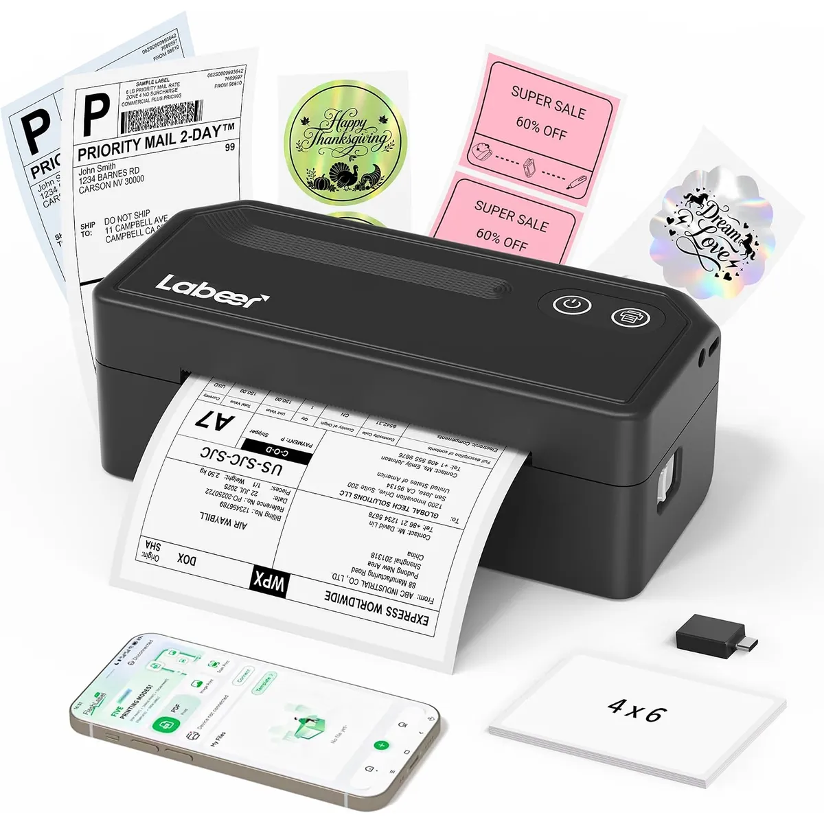 PRO - Impresora Térmica de Etiquetas de Envío Bluetooth Labeer Inalámbrica 4x6