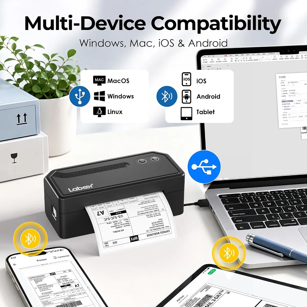 PRO - Impresora Térmica de Etiquetas de Envío Bluetooth Labeer Inalámbrica 4x6