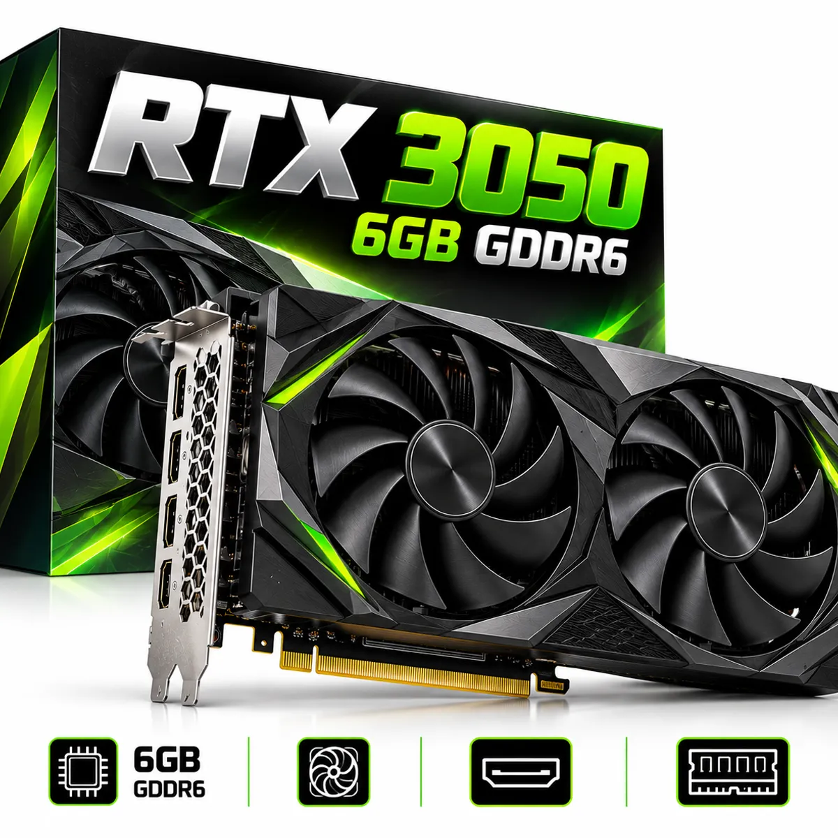 NVIDIA - Tarjeta Gráfica NVIDIA RTX 3050 6GB GDDR6 – Alto Rendimiento para Gaming y Diseño