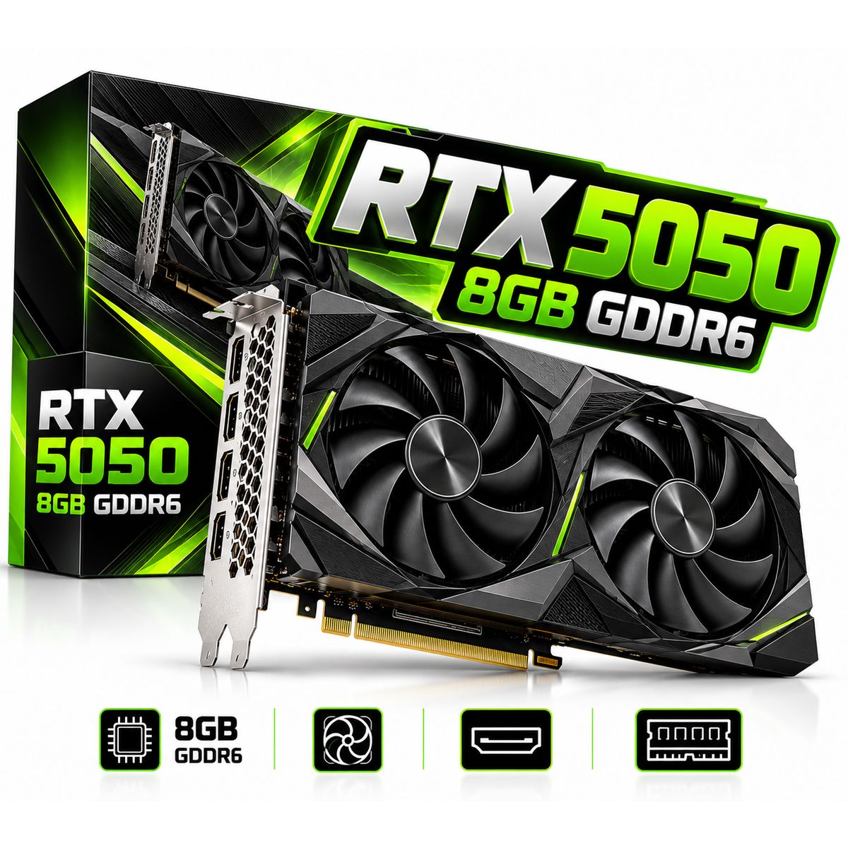 NVIDIA - Tarjeta Gráfica NVIDIA RTX 5050 8GB GDDR6 – Alto Rendimiento para Gaming y Diseño