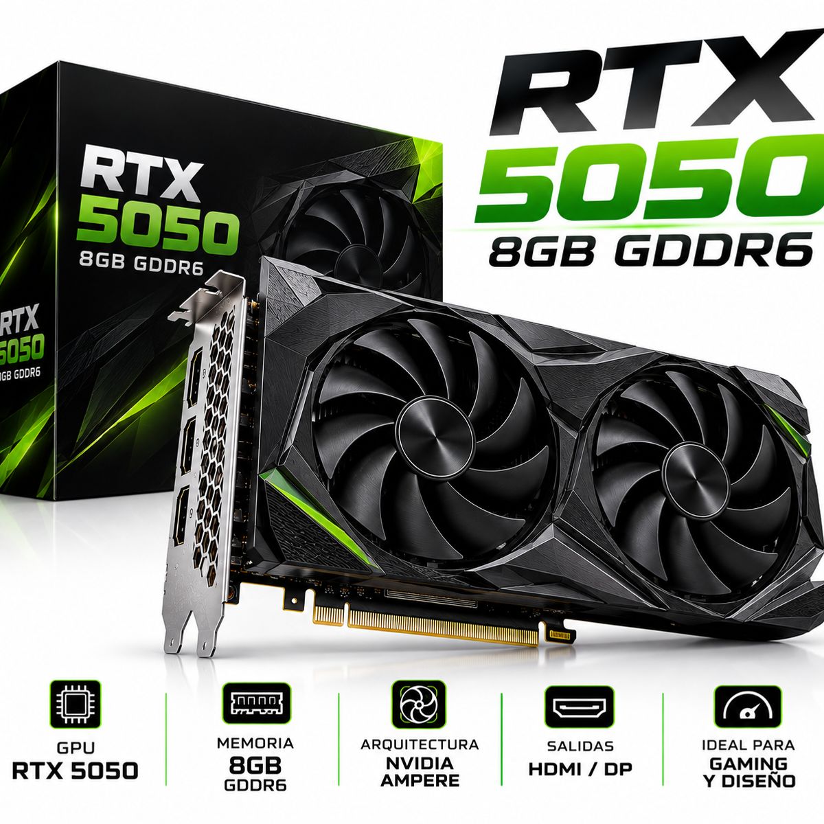 NVIDIA - Tarjeta Gráfica NVIDIA RTX 5050 8GB GDDR6 – Alto Rendimiento para Gaming y Diseño