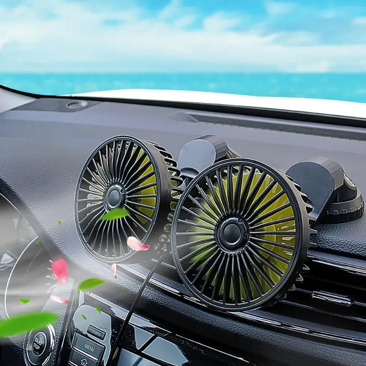 TECNOHOGAR JS - Ventilador Doble Para Carro  Graduable Conexion a cigarrera/