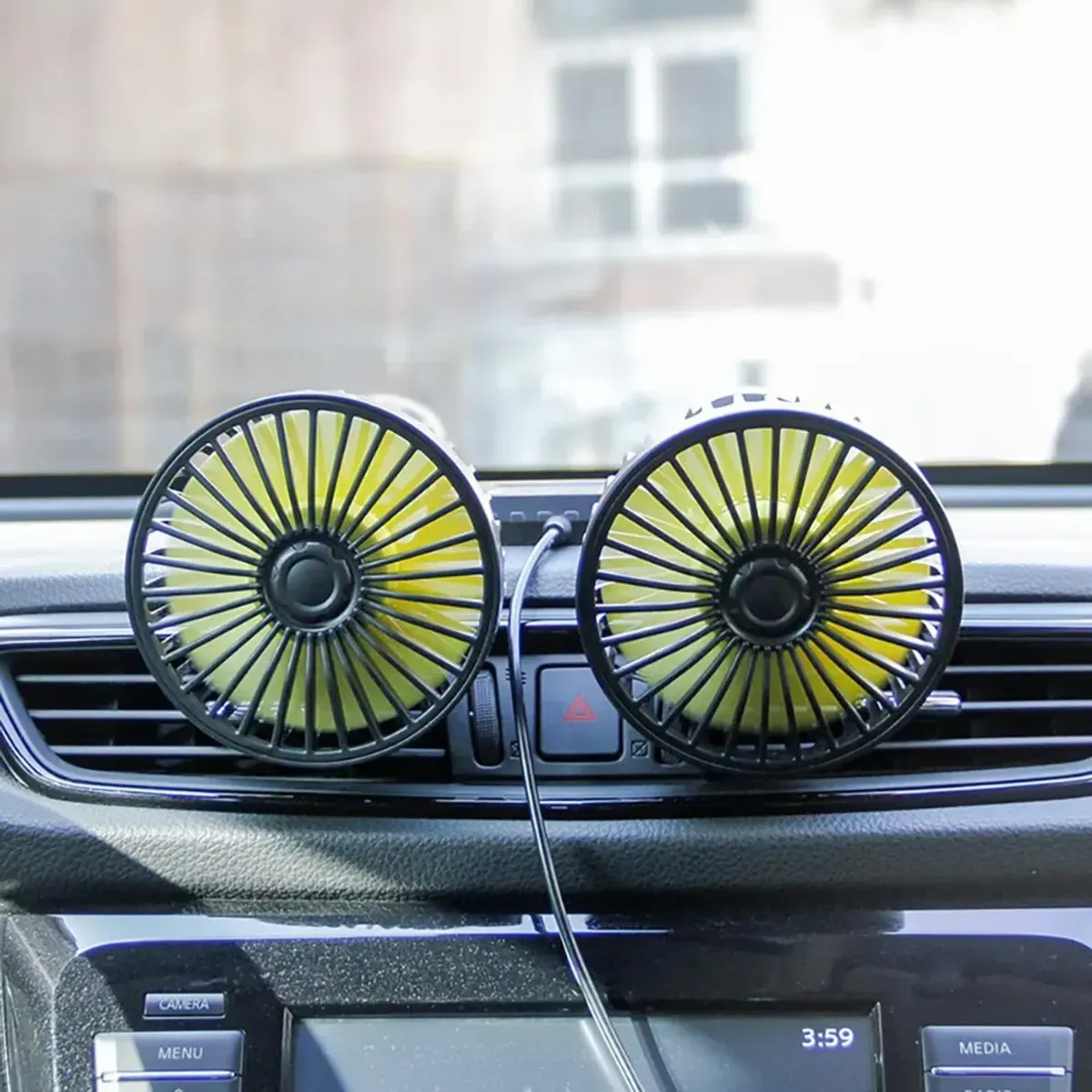TECNOHOGAR JS - Ventilador Doble Para Carro  Graduable Conexion a cigarrera/