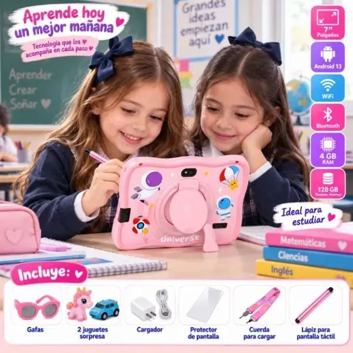 SWISSHOME - Tablet Niños Educativa Funda Protector Soporte 128gb 4gb
