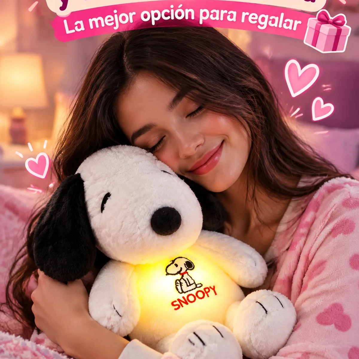 GENERICO - Peluche Snoopy Interactivo con Efecto Respiración, Luz en la Pancita y Sonido