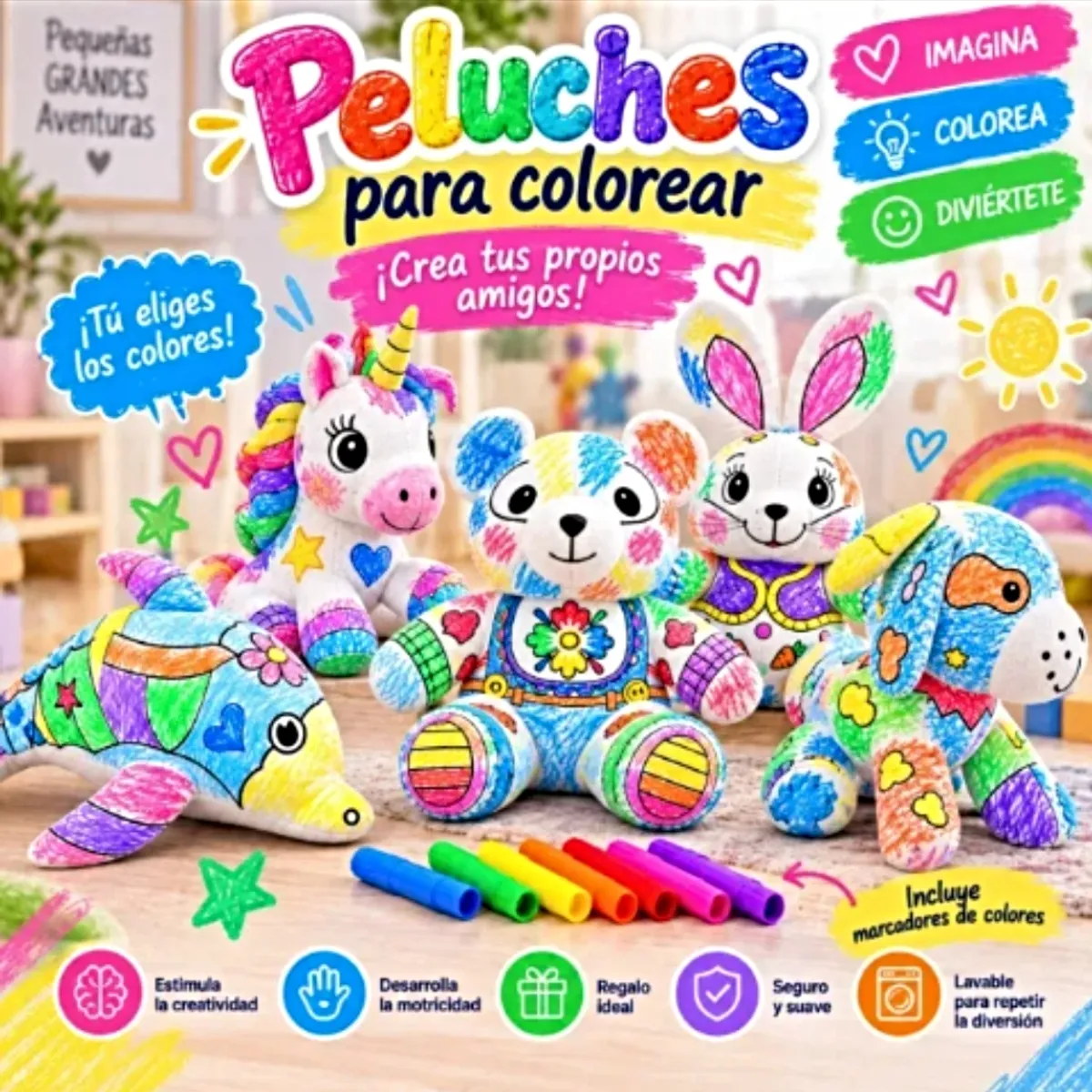 GENERICO - Peluche Muñeco Para Pintar Colorear Lavable Y Reutilizable Conejo