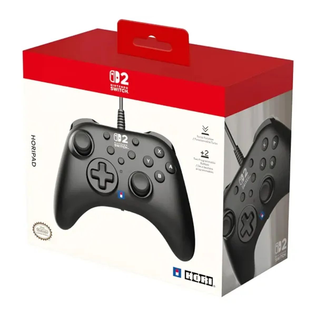 HORI - Control Hori Turbo Negro Cableado Compatible con Nintendo Switch 2