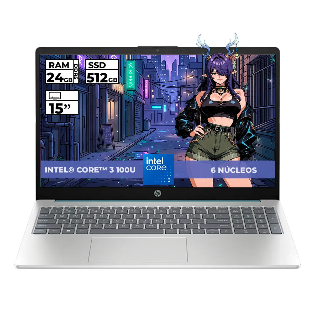 HP - PORTATIL HP INTEL CORE 3 100U 24GB RAM 512GB SSD 15'' FHD