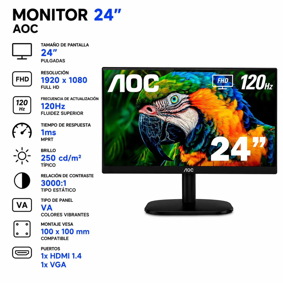 AOC - Monitor AOC 24B35H3 24 Pulgadas Full HD 120Hz
