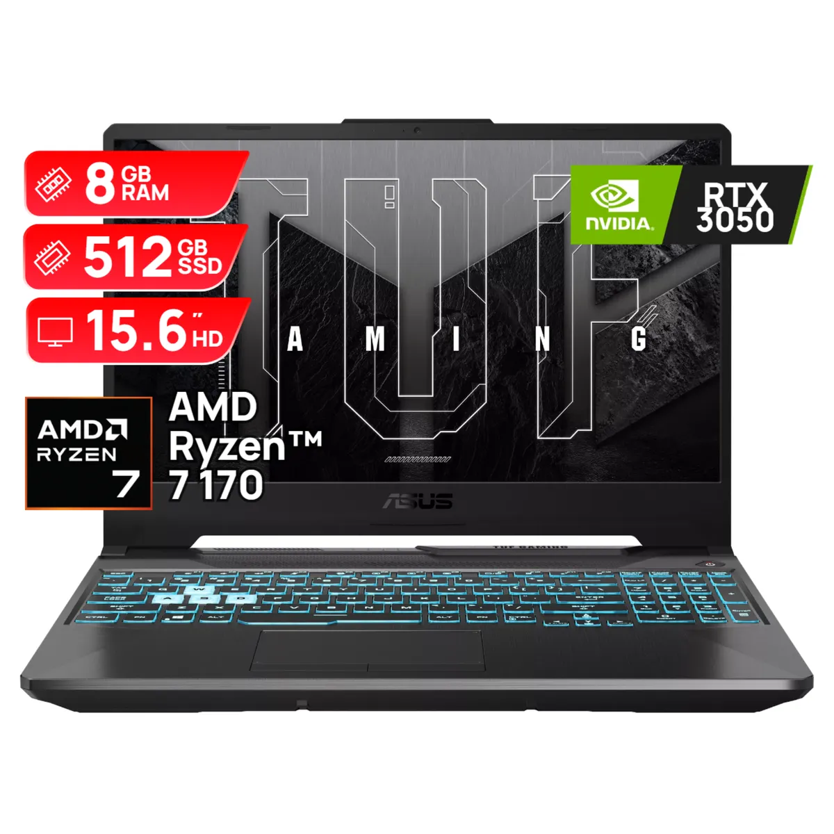 ASUS - Portátil ASUS Gamer Ryzen 7 R7 170 8GB SSD 512GB RTX 3050