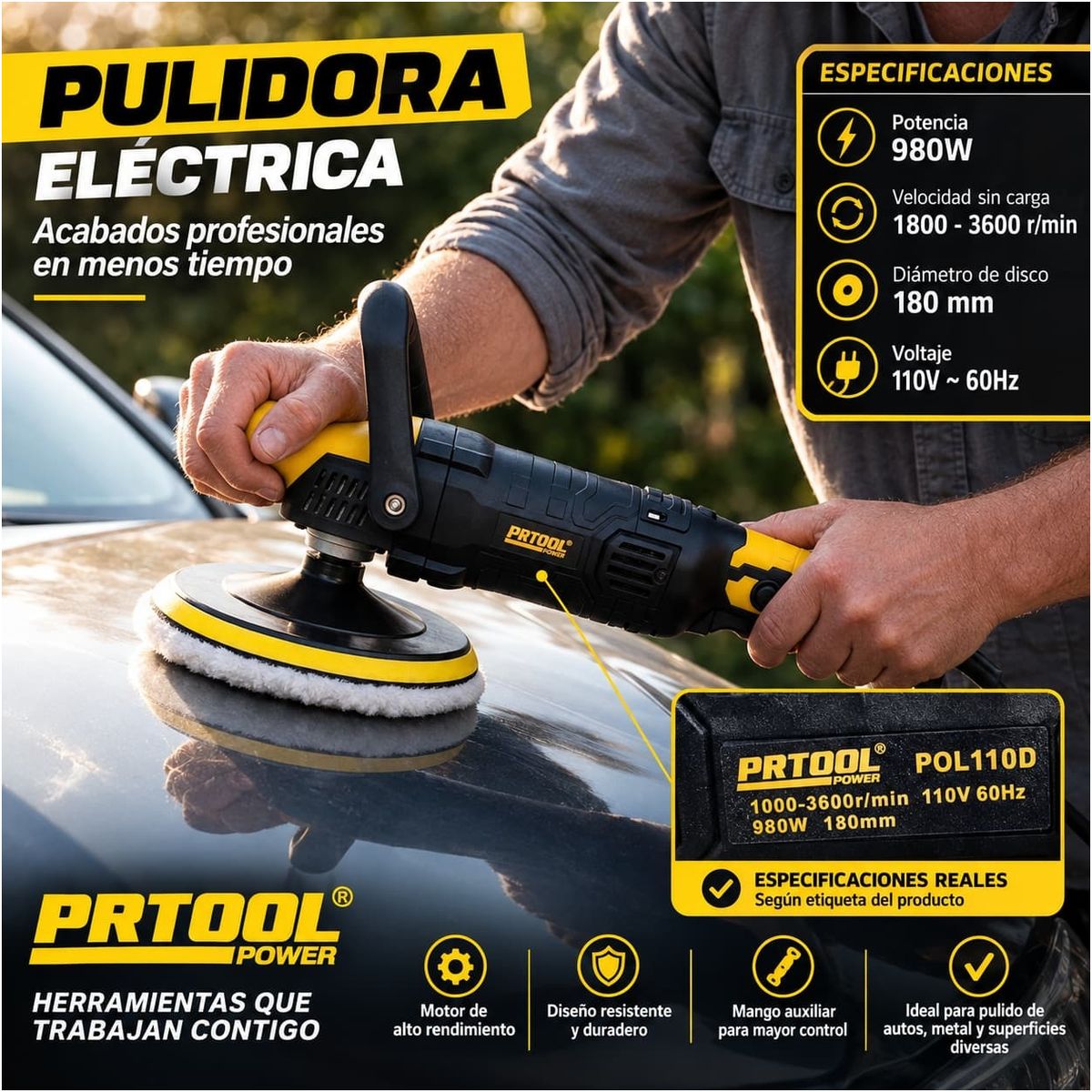 PROTOOL - Polichadora Eléctrica Brilladora Profesional Prtool 980W