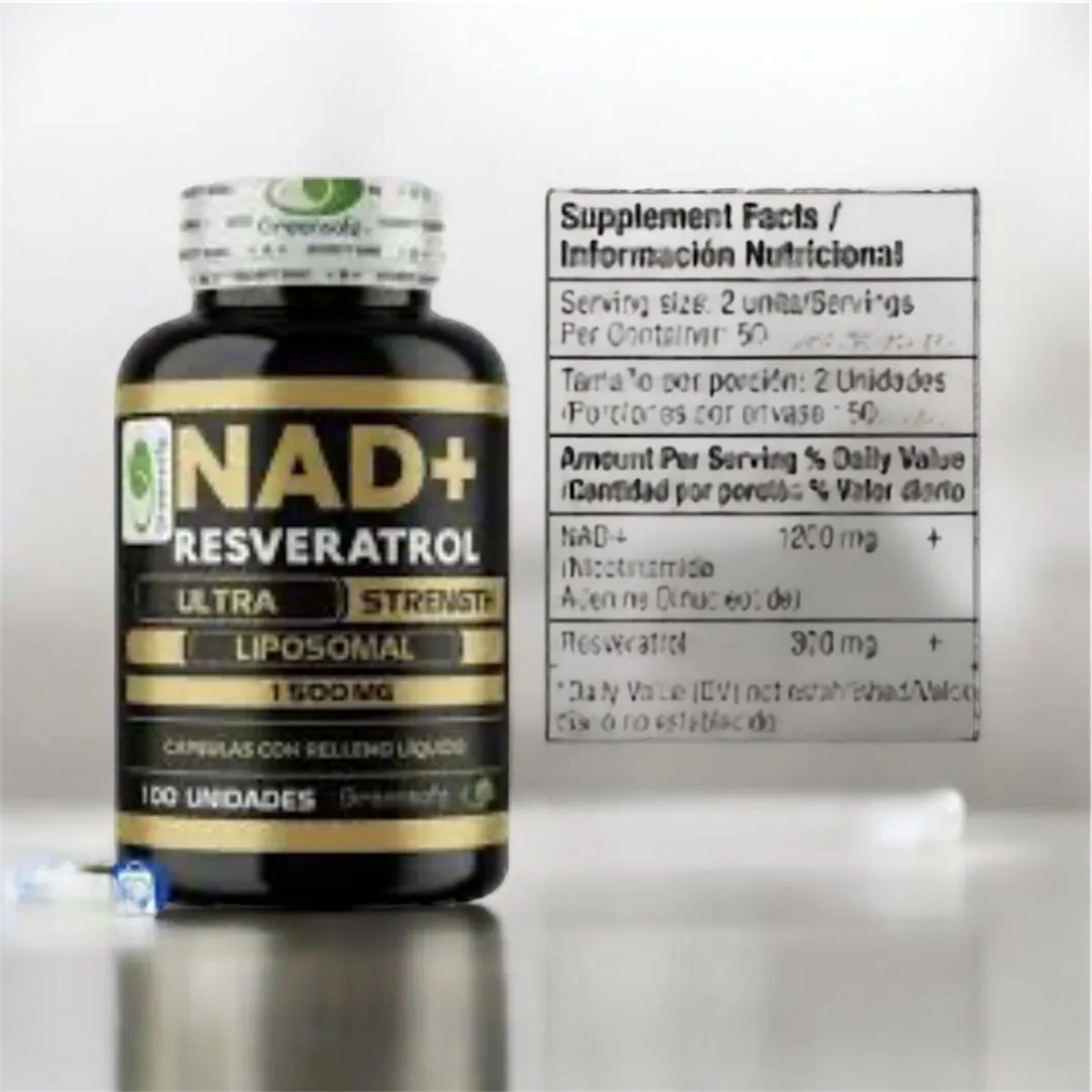 GREEN - NAD+Resveratrol Liposomal 1500 mg 100cap lab Greensofe