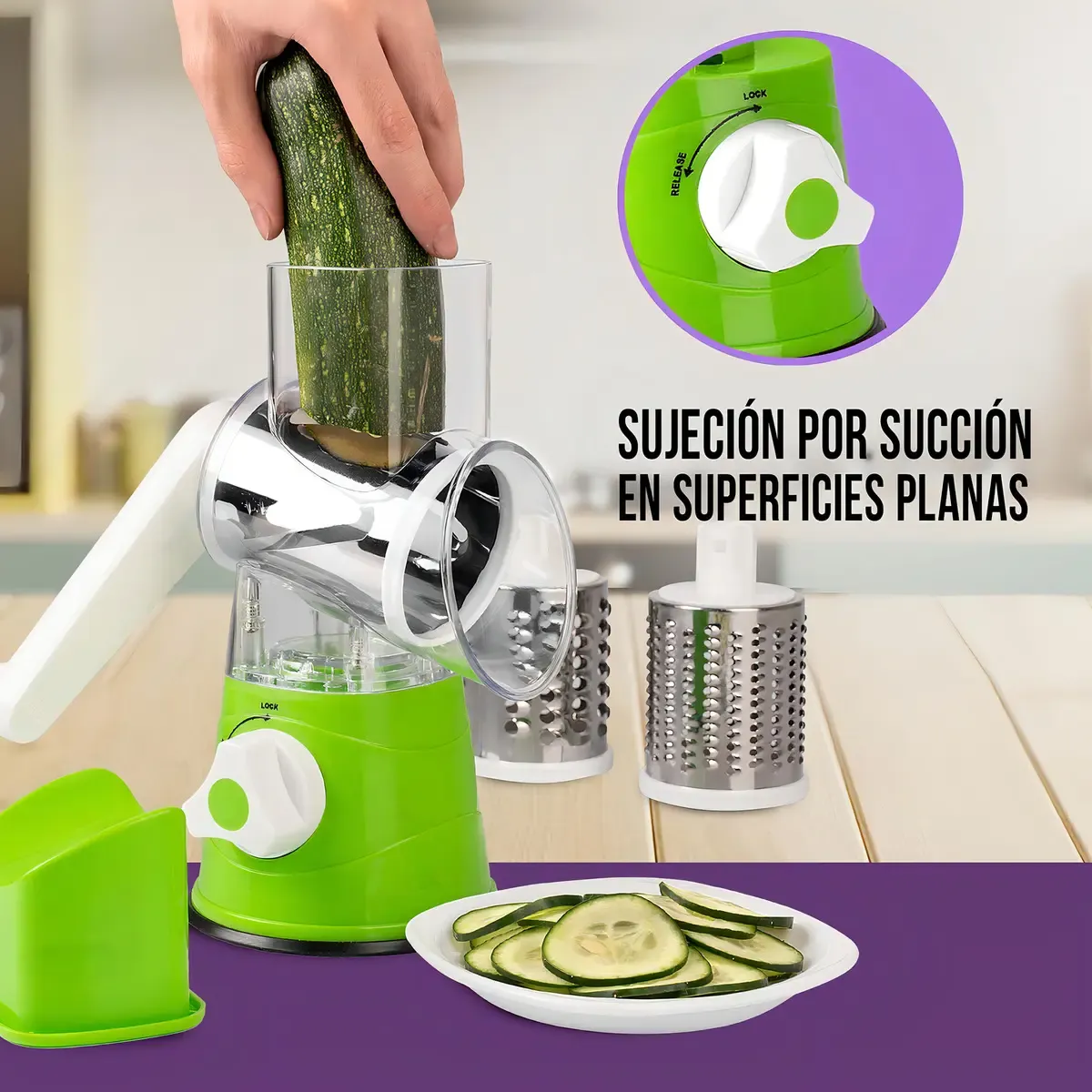 CHEF MASTER - Molino Rallador Y Cortador Manual Tipo Mandolina Para Queso Verduras Y Frutas Con Cuchillas