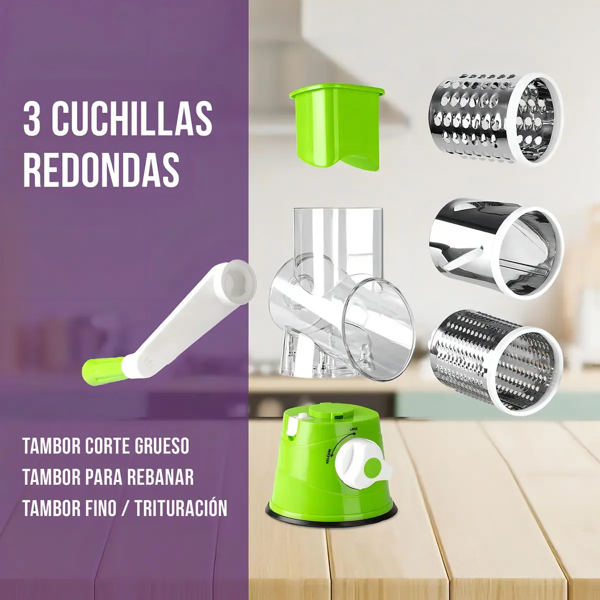 CHEF MASTER - Molino Rallador Y Cortador Manual Tipo Mandolina Para Queso Verduras Y Frutas Con Cuchillas