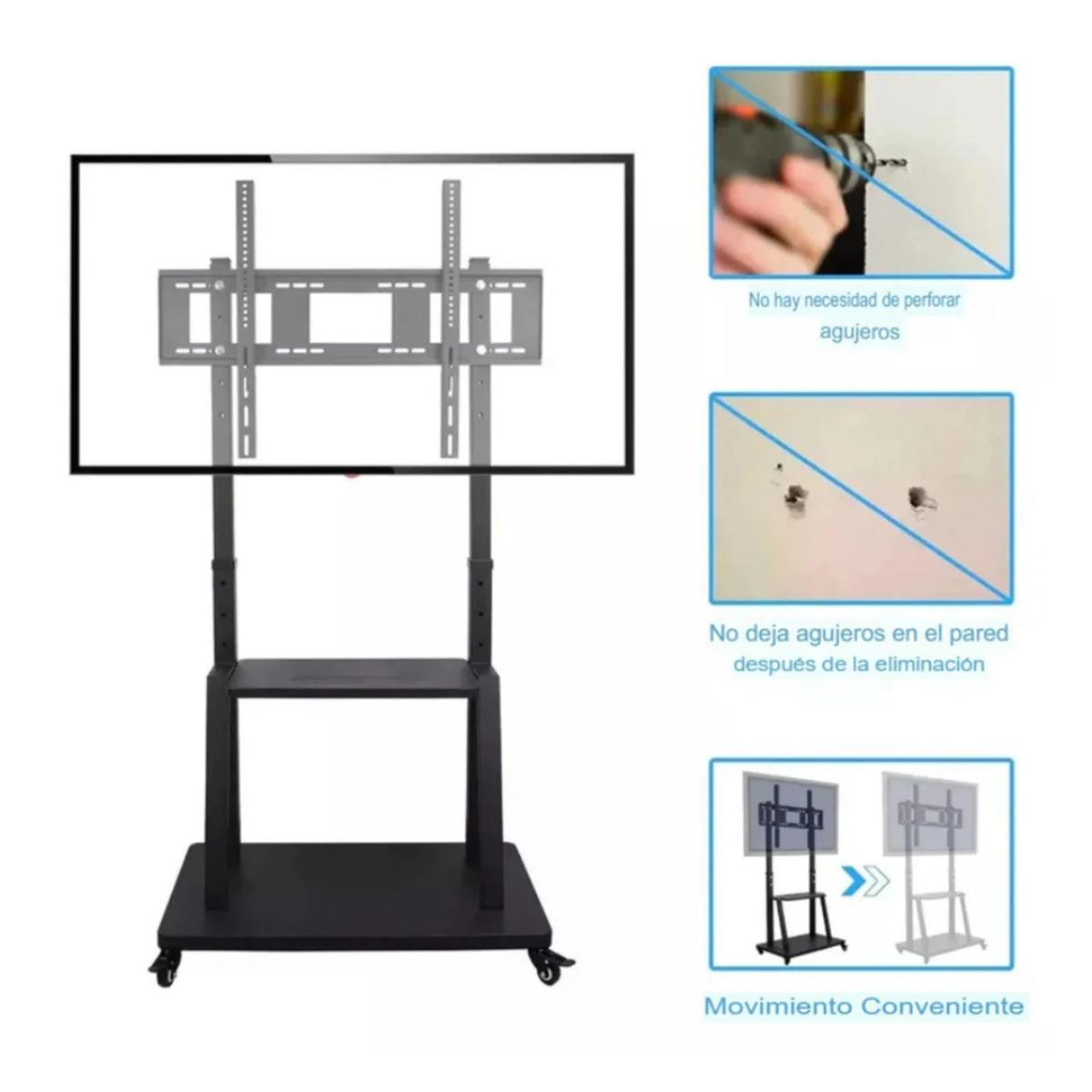 GENERICO - Soporte Tv Móvil Ajustable 32 A 70 Con Ruedas Y Repisa