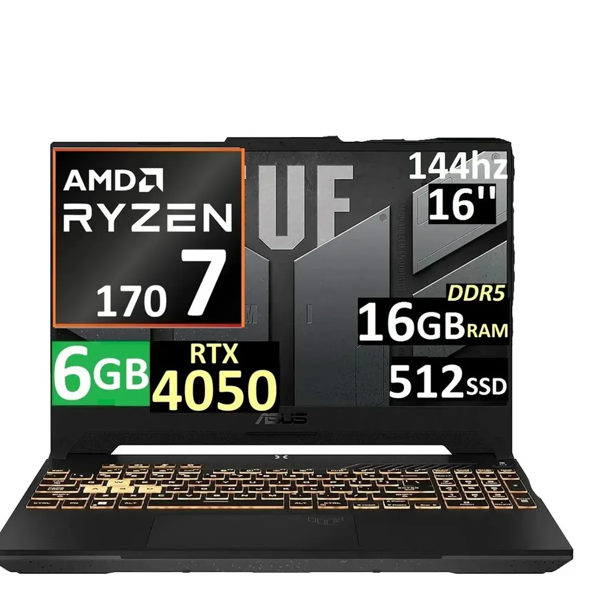 ASUS - Portátil Gamer ASUS TUF Gaming A16 – AMD Ryzen™ 7 170 – 16GB RAM – 512GB SSD – NVIDIA RTX 4050  16″