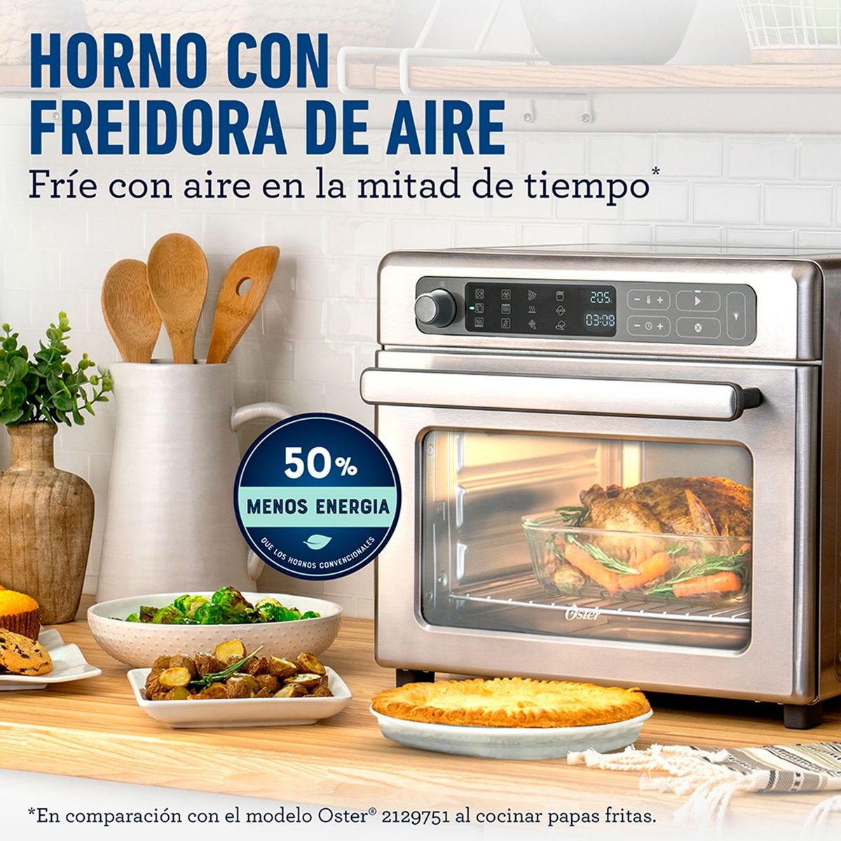 OSTER - Horno freidor Sin Aceite Oster 2121405 22 Litro Plateado Canasta Digital Air Fryer