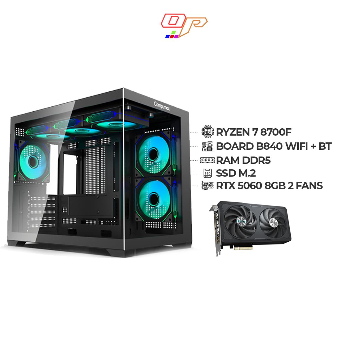 COMPUMAX - PC GAMER RYZEN 7 8700F| RTX 5060| B840 WIFI| RAM 64GB M.2 512GB LIQUIDA 240MM| FUENTE 750W 80+ GOLD
