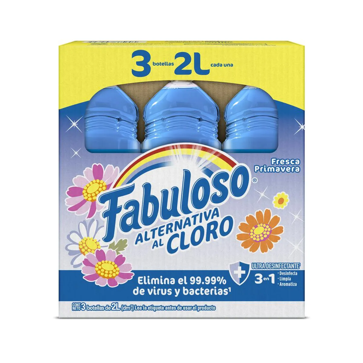 FABULOSO - Fabuloso Alternativa al Cloro Desinfectante Líquido Fresca Primavera 3 Unidades / 2 L